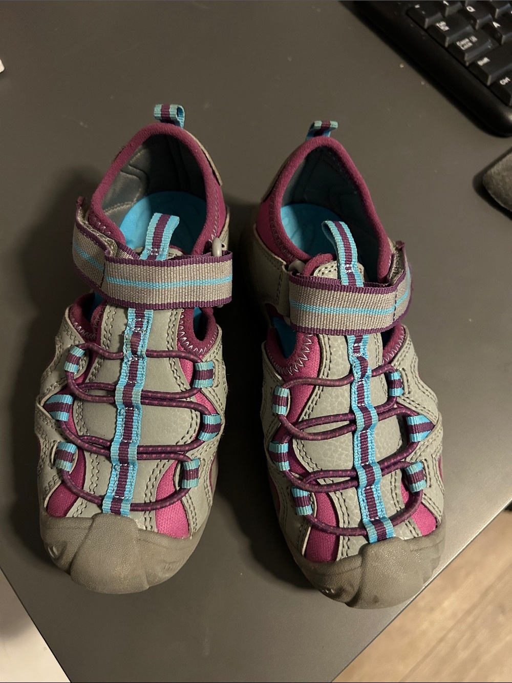 Merrill Kids Hiking Closed-Toe Sandals in Gray & Purple sz 11